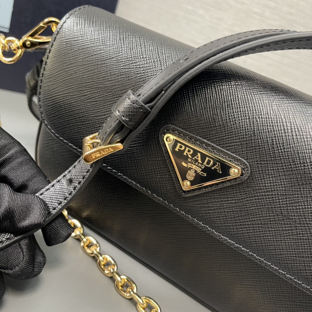 Prada Mini Saffiano Leather Shoulder Bag Handbag Black 1BD356